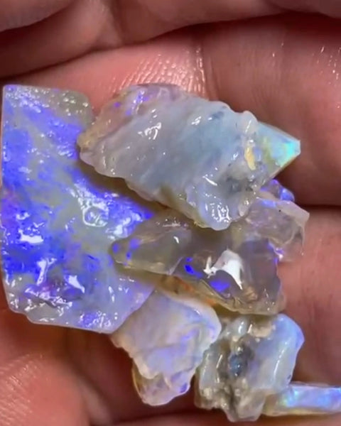 Lightning Ridge Dark Base Crystal opal rough parcel 29.00cts Mostly Blue colours to chase here  20x12x1 to 6x4x1 mm Lot B4-A818