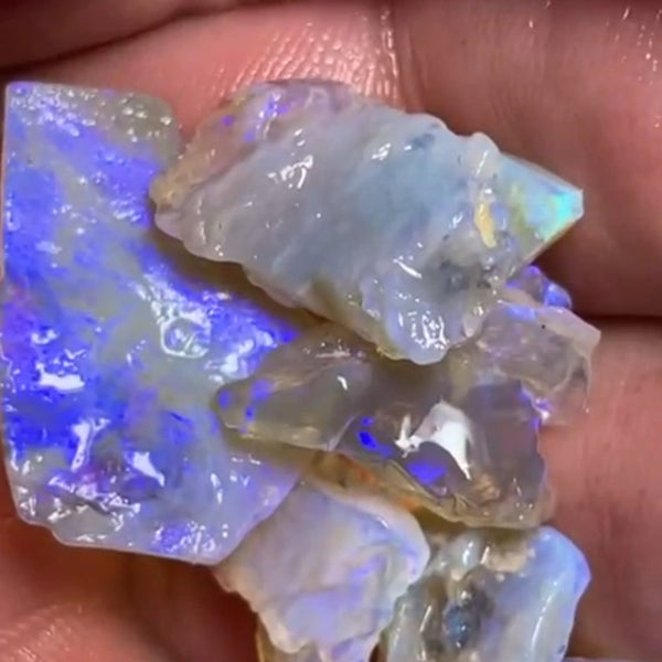 Lightning Ridge Dark Base Crystal opal rough parcel 29.00cts Mostly Blue colours to chase here  20x12x1 to 6x4x1 mm Lot B4-A818