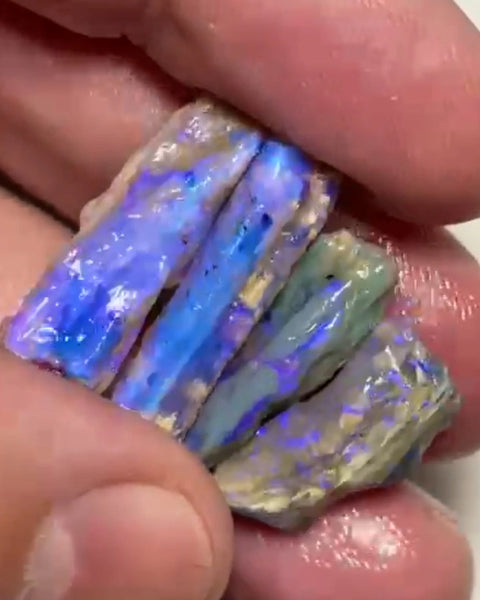 Stack of Lightning Ridge knobby/fossil rough opals 30.00cts Crystal with lots of blues to explore  21x12x5 to 18x7x6 mm Lot B4-A819