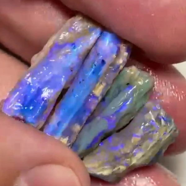 Stack of Lightning Ridge knobby/fossil rough opals 30.00cts Crystal with lots of blues to explore  21x12x5 to 18x7x6 mm Lot B4-A819