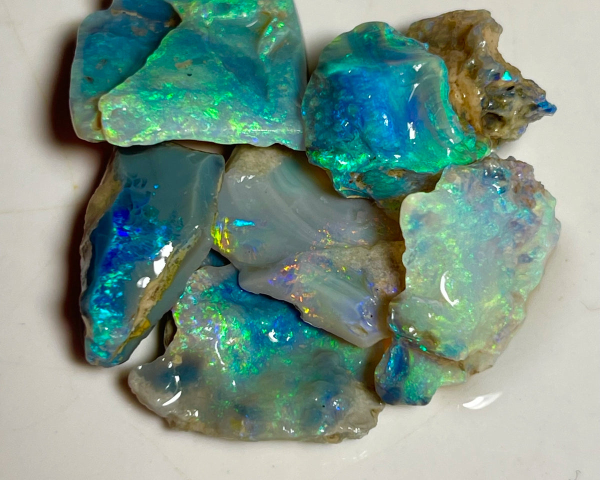 Lightning Ridge Cutters Dark Crystal Seam opal parcel 44.75cts Loaded with Bright Multicolours packed with Potential 20x20x4mm to 20x12x6mm Auctions Details to come Lot B4-A873